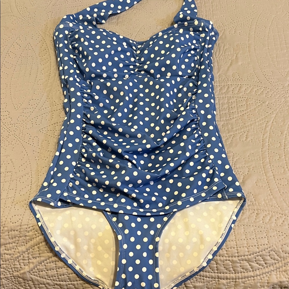 Ruby Ribbon Navy Polka Dot One Piece Swimsuit
